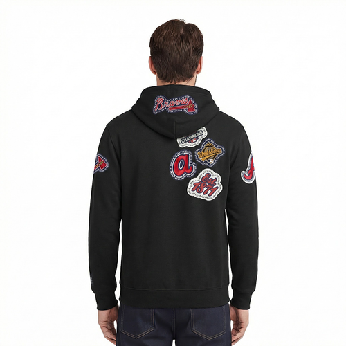 MLB ATLANTA BRAVES DIY PICK STITCH CHANDAIL À CAPUCHON EN MAILLE DOUBLE POUR HOMME (NOIR)