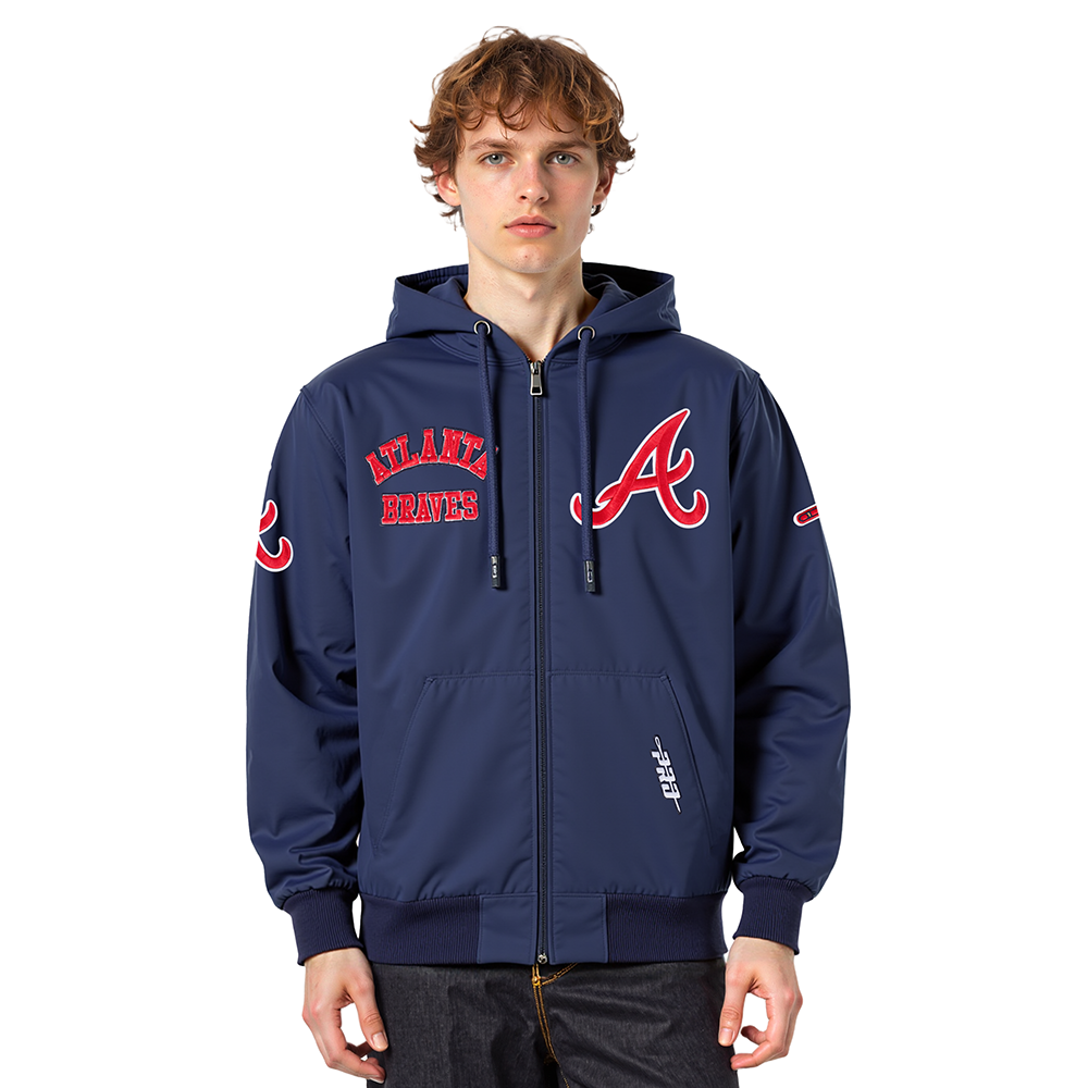 MLB ATLANTA BRAVES CLASSIC WIND SUIT CHANDAIL À CAPUCHON TISSÉ À GLISSIÈRE POUR HOMME (MARINE MINUIT)