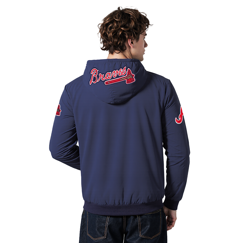 MLB ATLANTA BRAVES CLASSIC WIND SUIT CHANDAIL À CAPUCHON TISSÉ À GLISSIÈRE POUR HOMME (MARINE MINUIT)