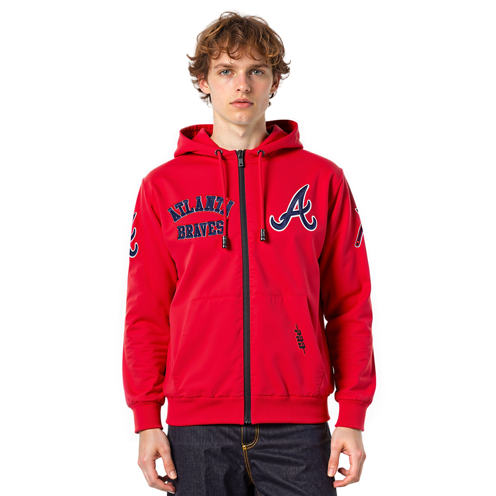 MLB ATLANTA BRAVES CLASSIC WIND SUIT CHANDAIL À CAPUCHON TISSÉ À GLISSIÈRE POUR HOMME (ROUGE)