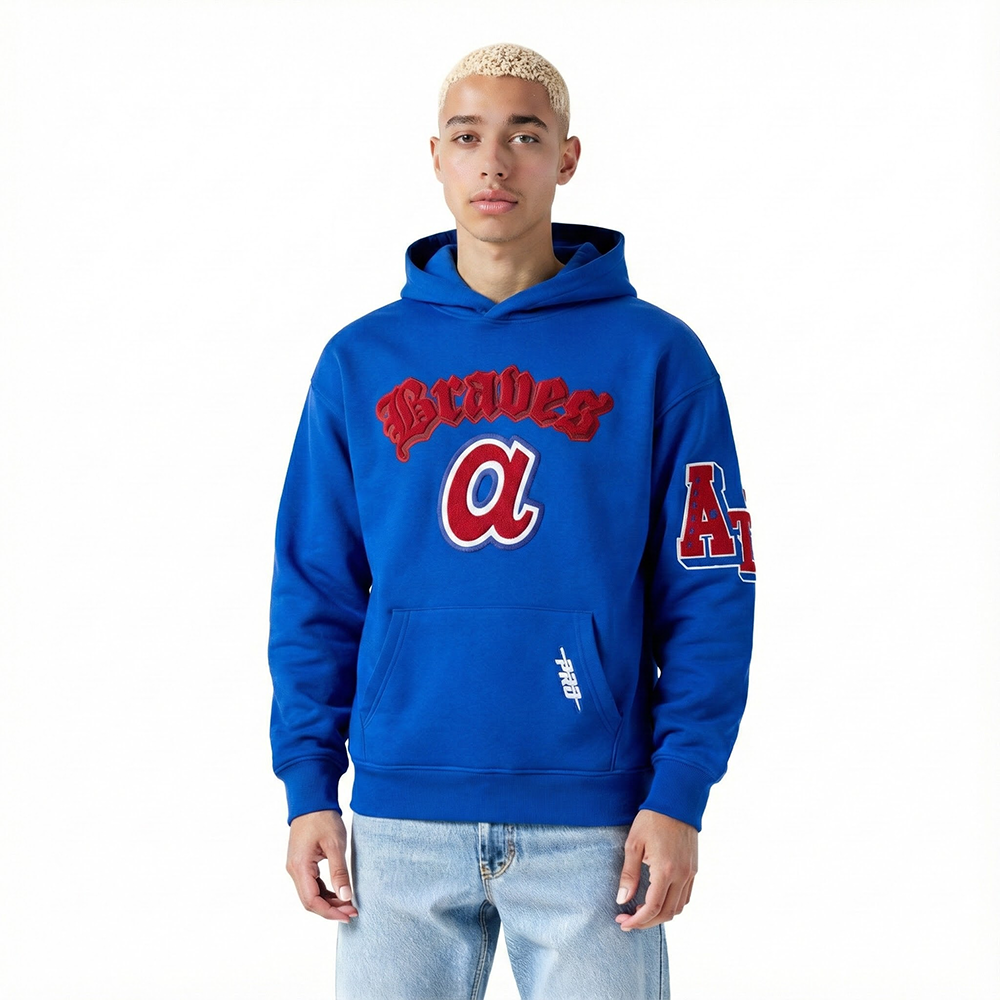 MLB ATLANTA BRAVES BEST OF CHANDAIL À CAPUCHON EN MOLLETON À ÉPAULES TOMBANTES POUR HOMME (BLEU ROYAL)