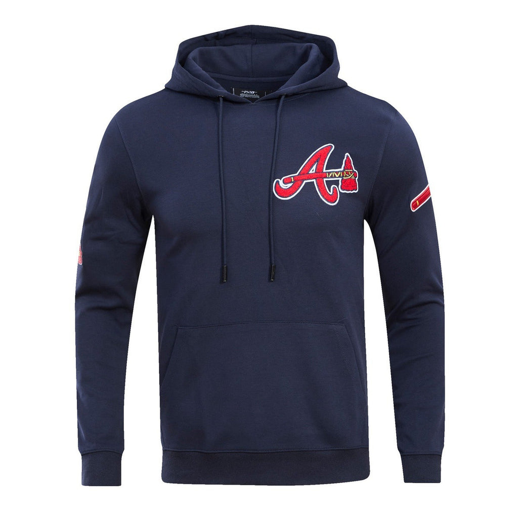 MLB ATLANTA BRAVES CLASSIC CHENILLE MEN'S PULLOVER HOODIE (MIDNIGHT NAVY)