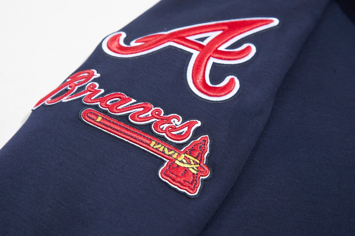 MLB ATLANTA BRAVES CLASSIC CHENILLE MEN'S PULLOVER HOODIE (MIDNIGHT NAVY)