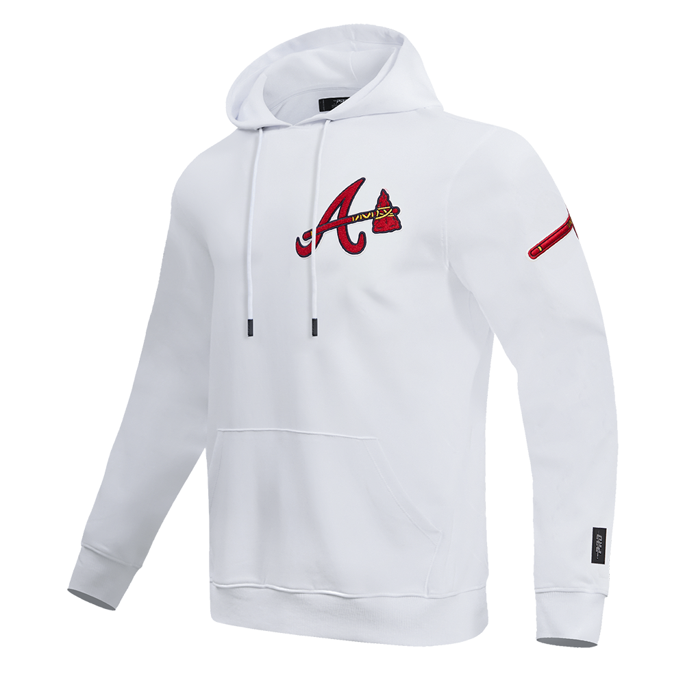 MLB ATLANTA BRAVES CLASSIC CHENILLE MEN'S PULLOVER HOODIE (WHITE)