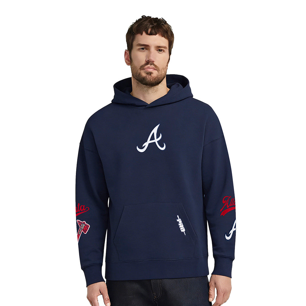 MLB ATLANTA BRAVES LIVING LARGE CHANDAIL À CAPUCHON EN MOLLETON À ÉPAULES TOMBANTES POUR HOMME (MARINE MINUIT)
