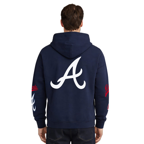 MLB ATLANTA BRAVES LIVING LARGE MEN'S DROP SHOULDER FLC PO HOODIE (MIDNIGHT NAVY)