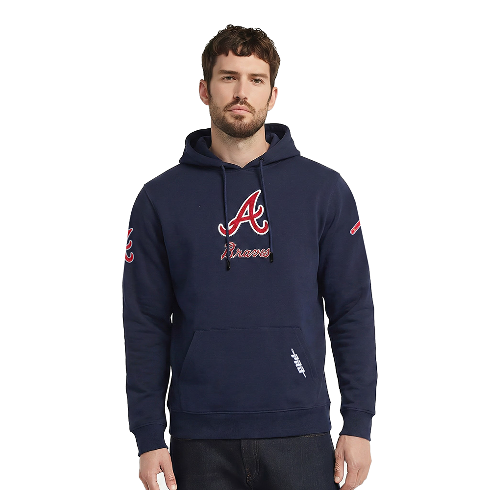 MLB ATLANTA BRAVES CLASSIC CHENILLE CHANDAIL À CAPUCHON EN MAILLE DOUBLE POUR HOMME (MARINE MINUIT)
