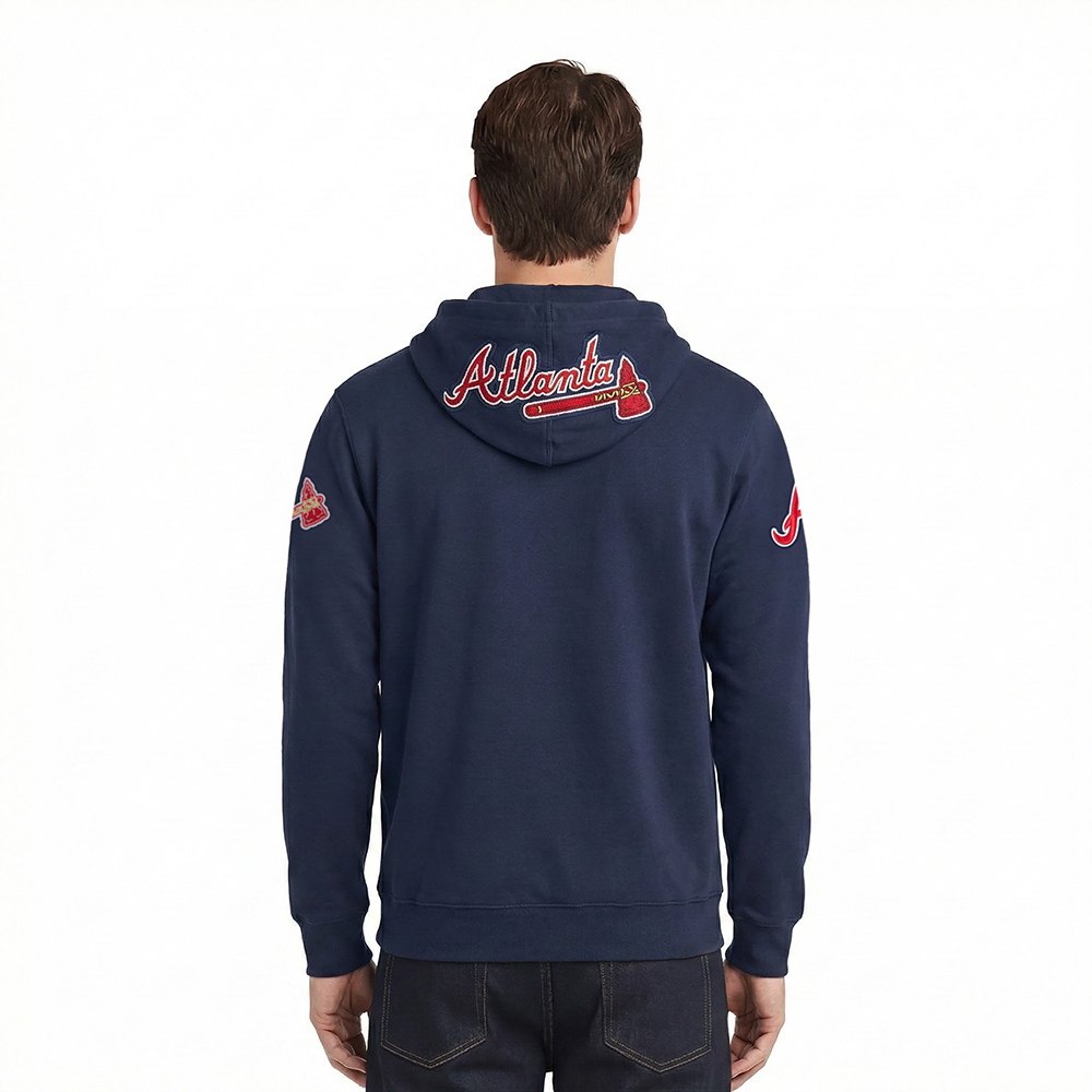 MLB ATLANTA BRAVES CLASSIC CHENILLE CHANDAIL À CAPUCHON EN MAILLE DOUBLE POUR HOMME (MARINE MINUIT)