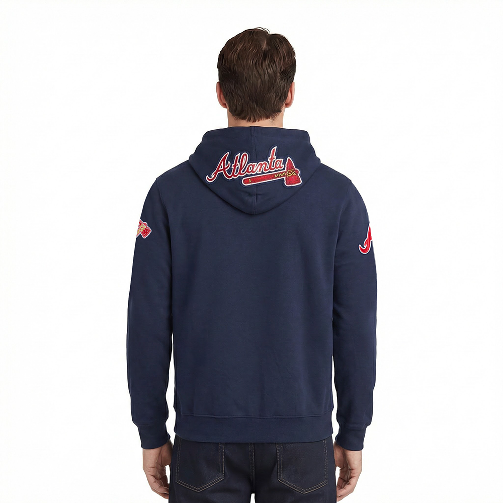 MLB ATLANTA BRAVES CLASSIC CHENILLE CHANDAIL À CAPUCHON EN MAILLE DOUBLE À GLISSIÈRE POUR HOMME (MARINE MINUIT)