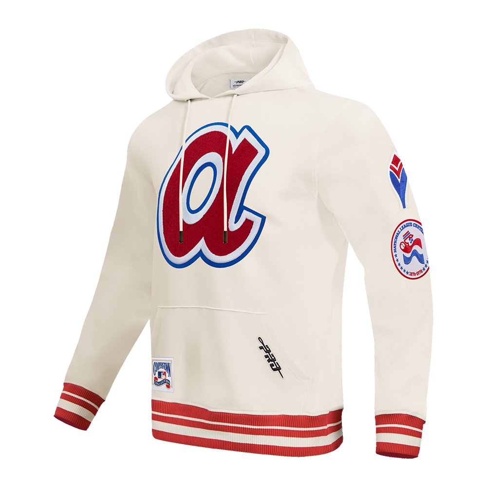 MLB ATLANTA BRAVES RETRO CLASSICS MEN'S RIB FLC PO HOODIE (EGGSHELL/ RED)