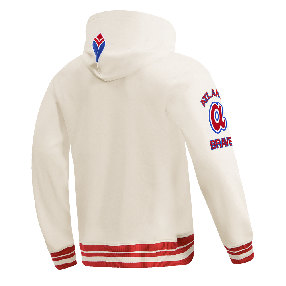 MLB ATLANTA BRAVES RETRO CLASSICS MEN'S RIB FLC PO HOODIE (EGGSHELL/ RED)
