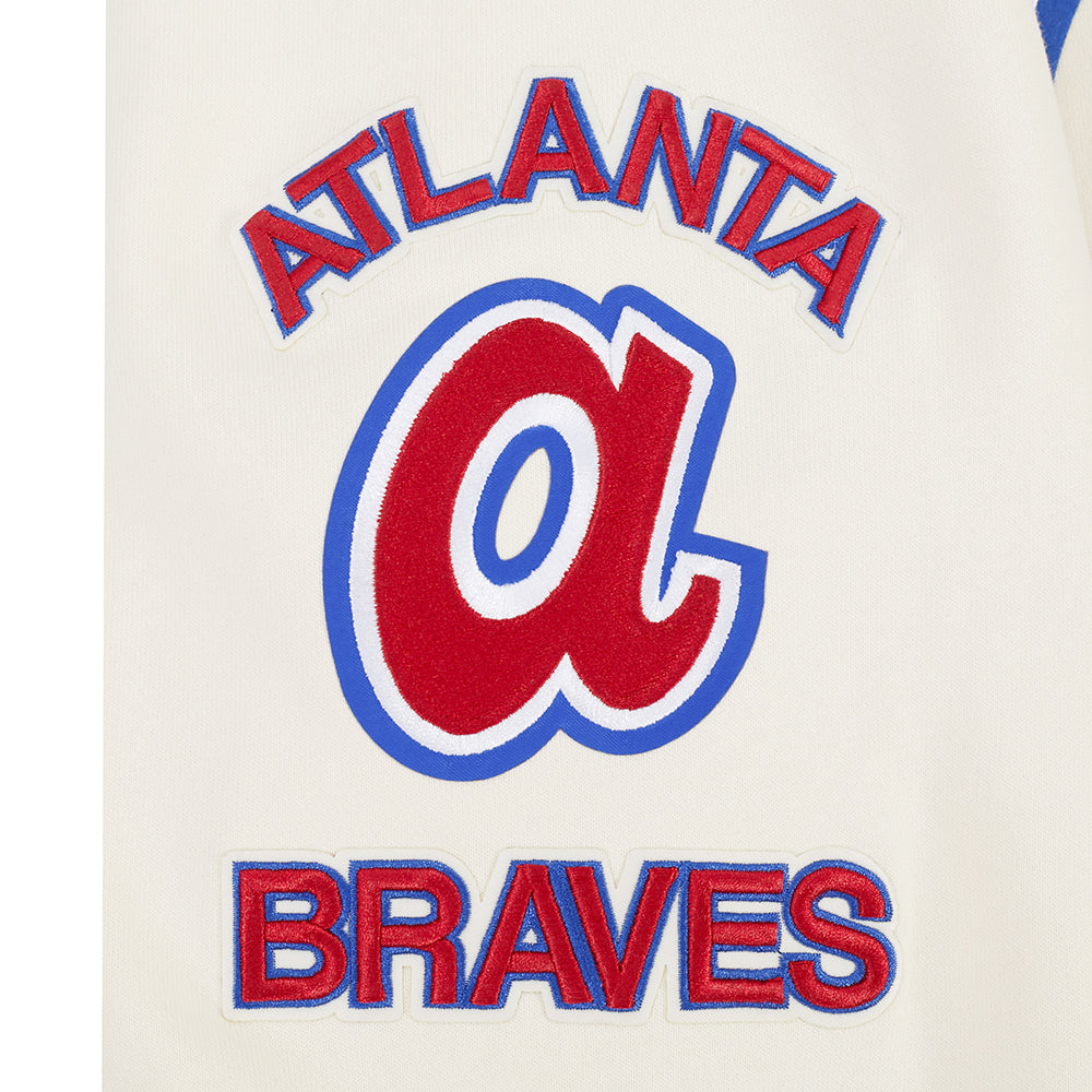 MLB ATLANTA BRAVES RETRO CLASSICS MEN'S RIB FLC PO HOODIE (EGGSHELL/ RED)