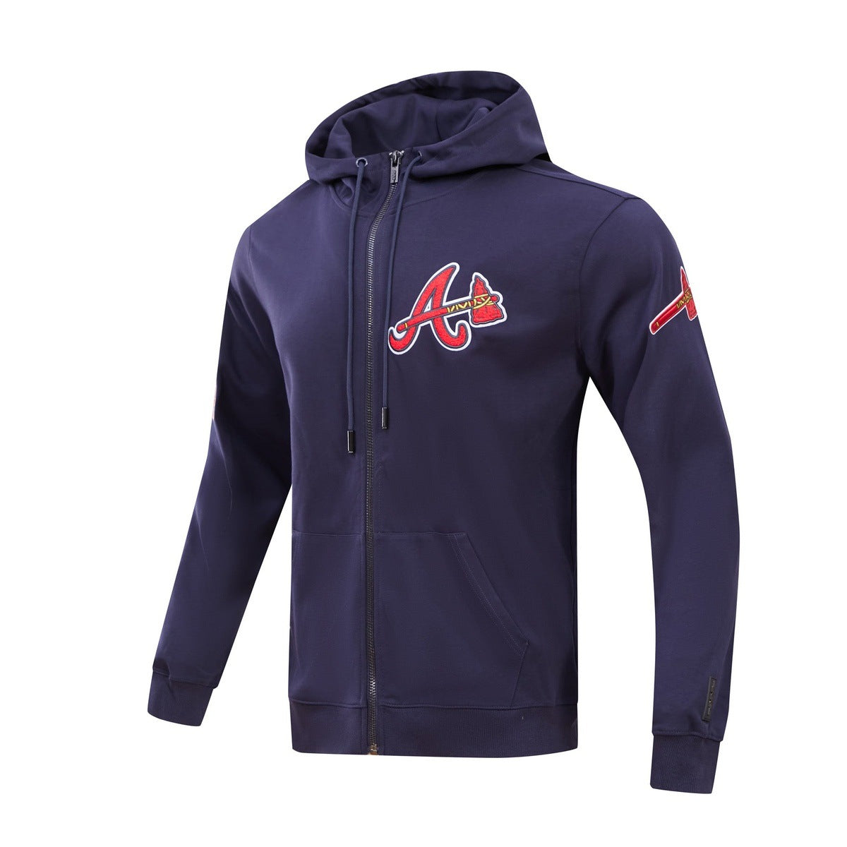 MLB ATLANTA BRAVES CLASSIC CHENILLE MEN'S FULL ZIP PULLOVER HOODIE (MIDNIGHT NAVY)