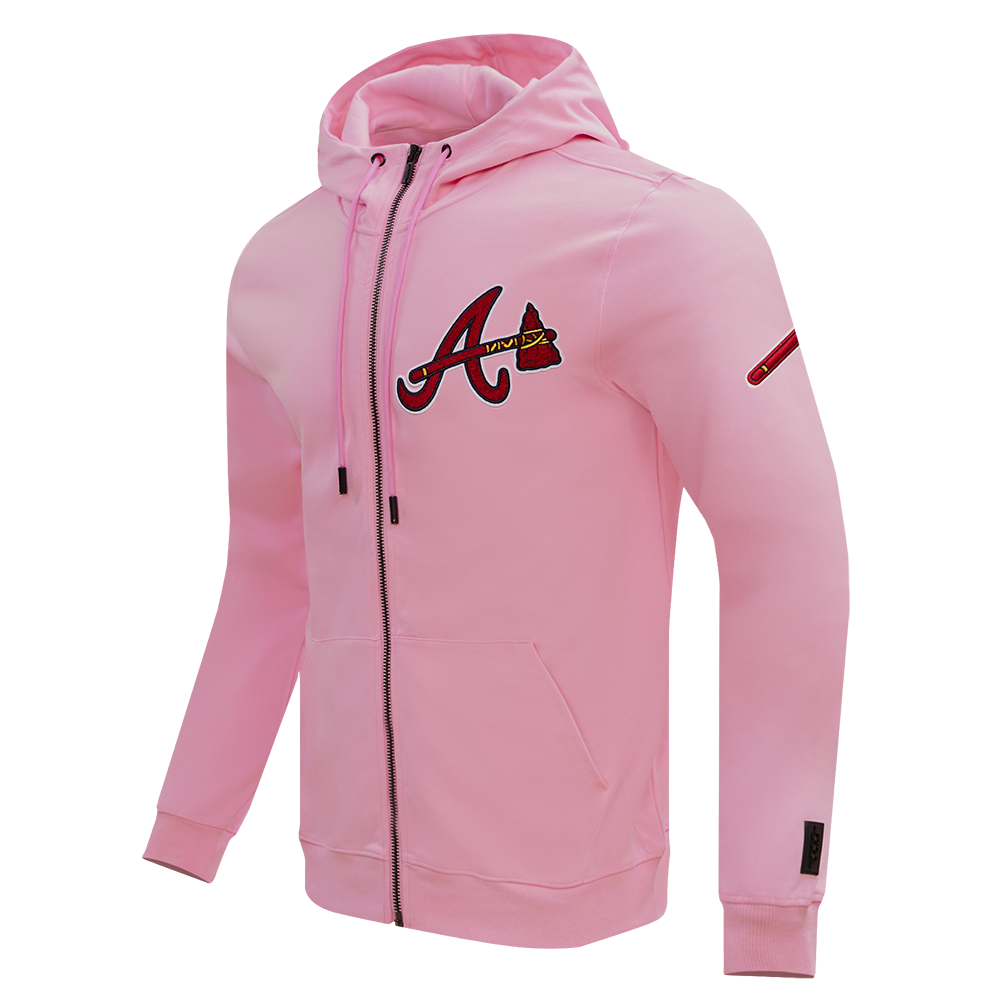 MLB ATLANTA BRAVES CLASSIC CHENILLE MEN'S FULL ZIP PULLOVER HOODIE (PINK)