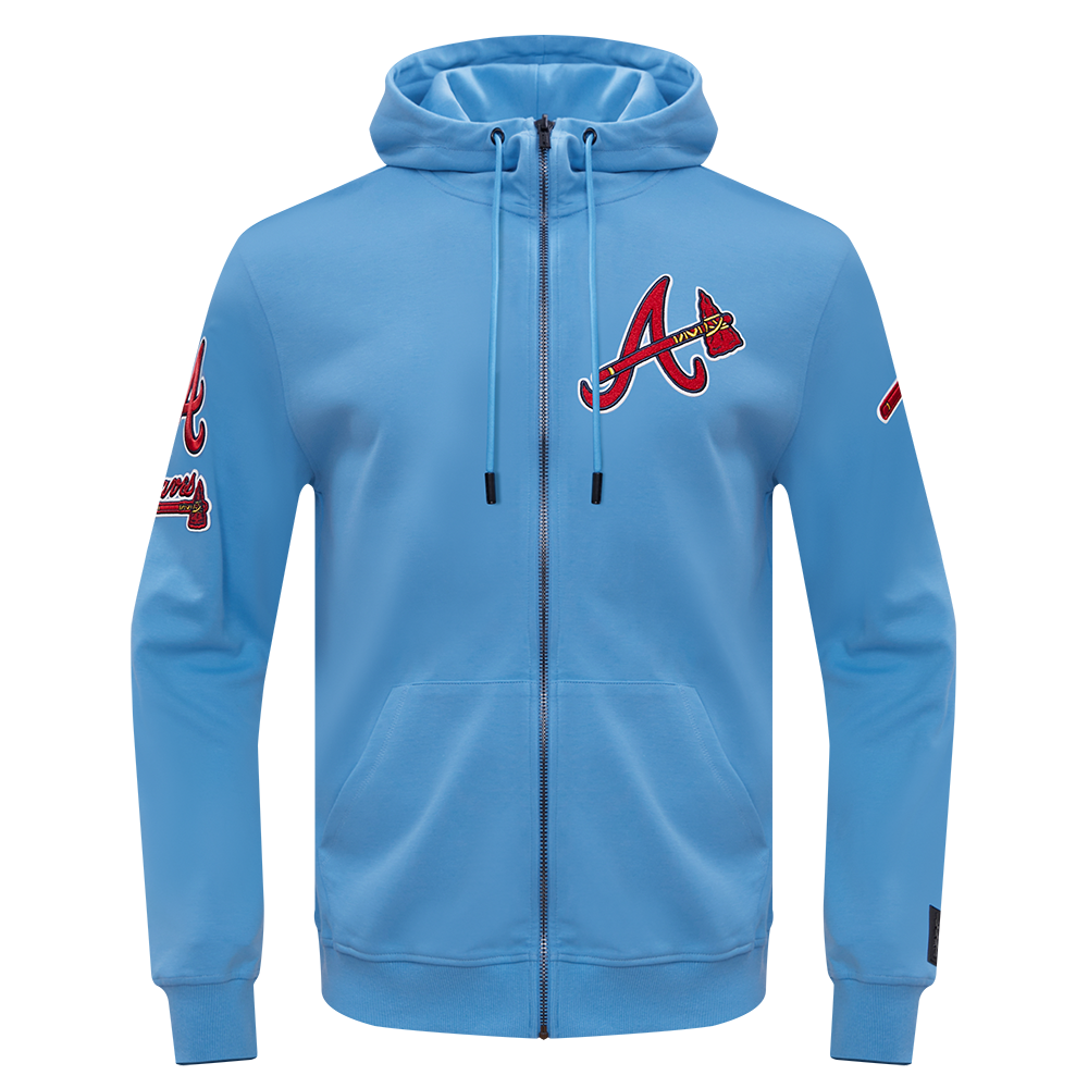 MLB ATLANTA BRAVES CLASSIC CHENILLE CHANDAIL À CAPUCHON À GLISSIÈRE POUR HOMME (BLEU UNIVERSITÉ)