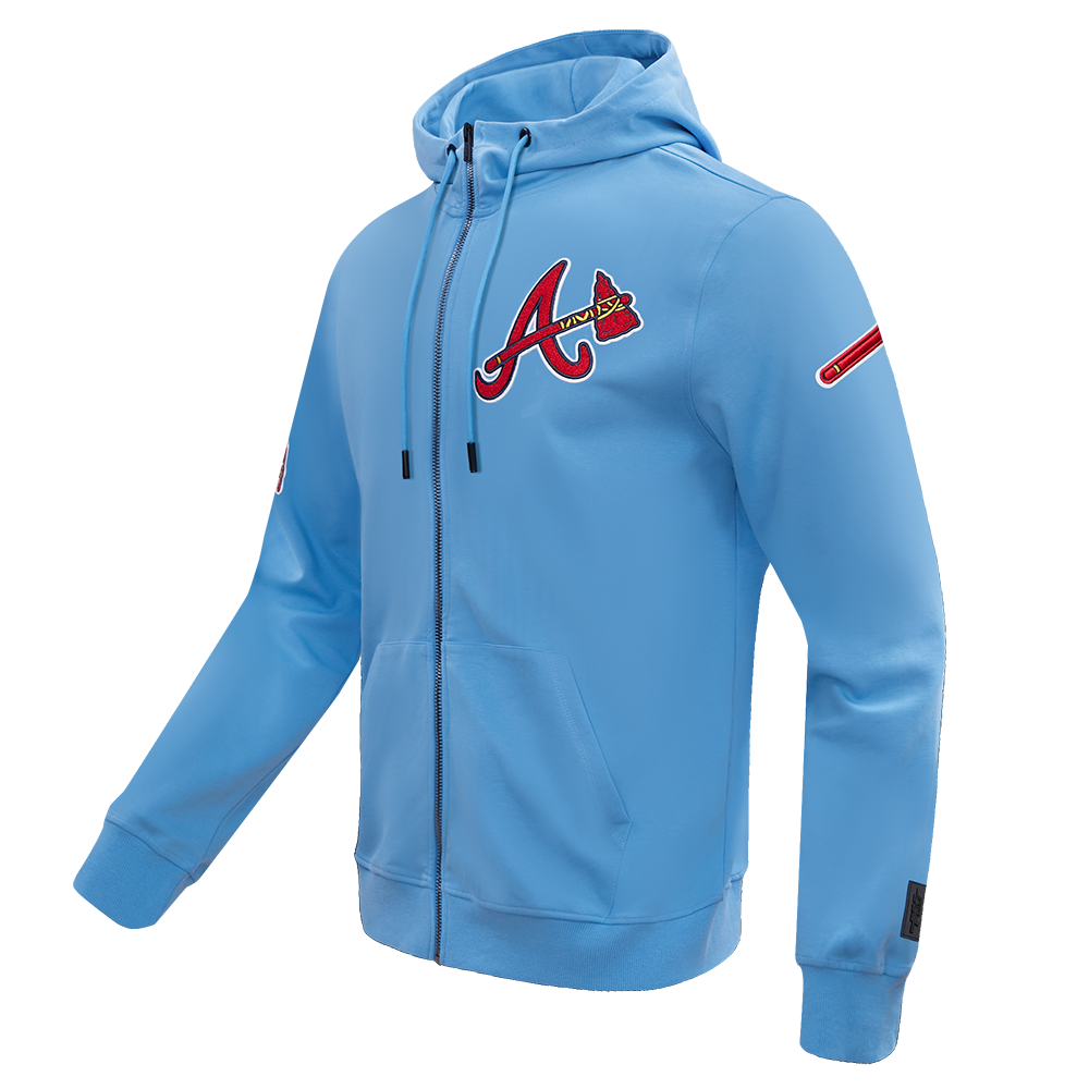 MLB ATLANTA BRAVES CLASSIC CHENILLE MEN'S FULL ZIP PULLOVER HOODIE (UNIVERSITY BLUE)