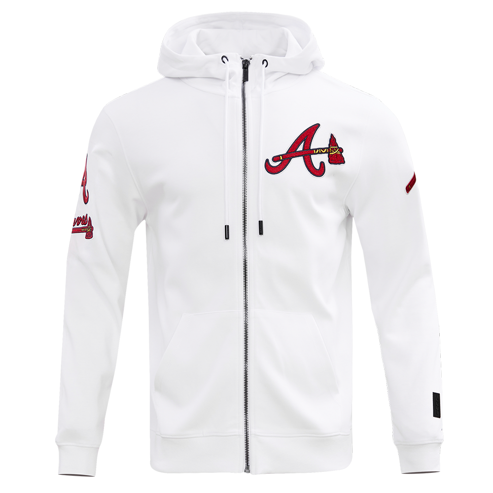 MLB ATLANTA BRAVES CLASSIC CHENILLE CHANDAIL À CAPUCHON À GLISSIÈRE POUR HOMME (BLANC)
