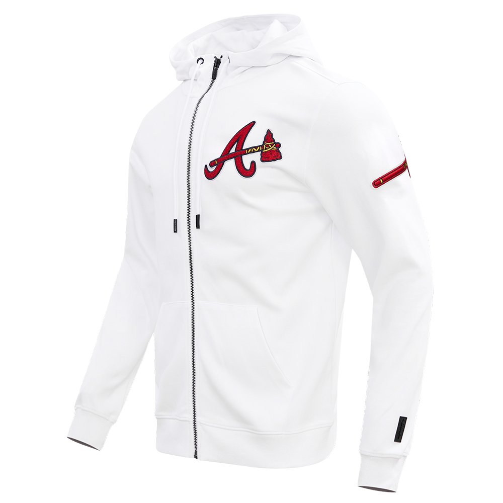 MLB ATLANTA BRAVES CLASSIC CHENILLE MEN'S FULL ZIP PULLOVER HOODIE (WHITE)