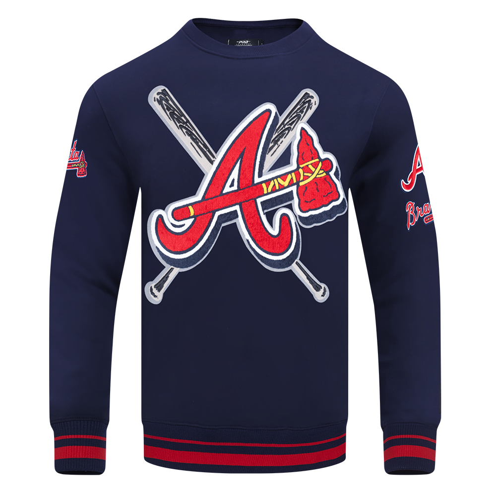 MLB ATLANTA BRAVES MASH UP CHANDAIL À COL ROND EN MOLLETON CÔTELÉ POUR HOMME (MARINE MINUIT/ROUGE/MARINE MINUIT)
