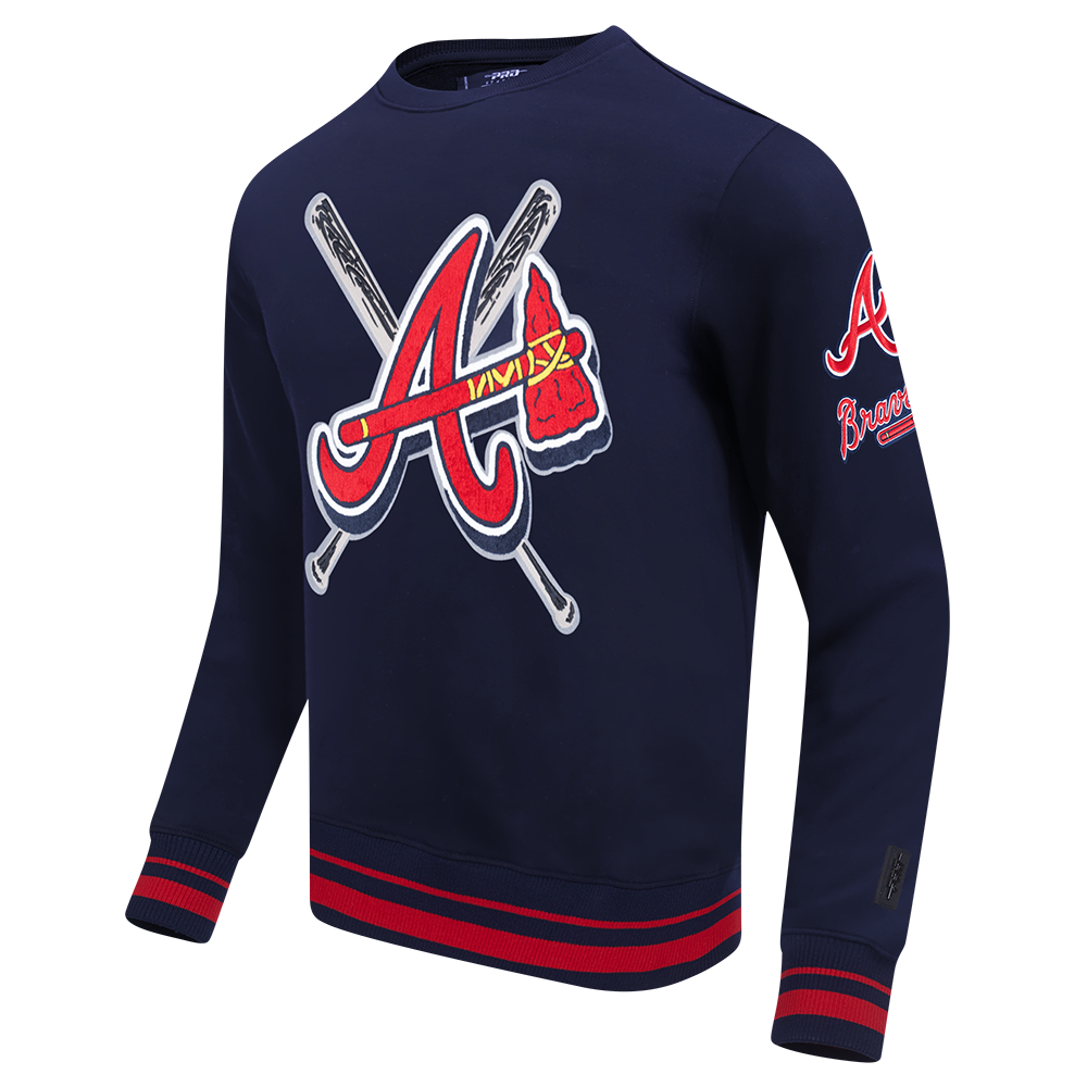 MLB ATLANTA BRAVES MASH UP CHANDAIL À COL ROND EN MOLLETON CÔTELÉ POUR HOMME (MARINE MINUIT/ROUGE/MARINE MINUIT)