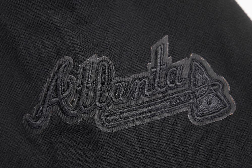 MLB ATLANTA BRAVES NEUTRAL DROP SHOULDER MEN'S PULLOVER HOODIE (BLACK)