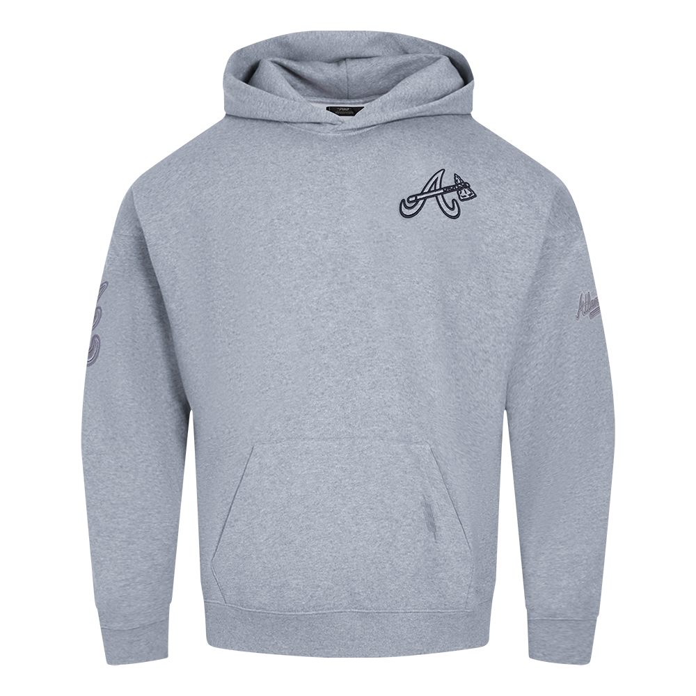 MLB ATLANTA BRAVES NEUTRAL CHANDAIL À CAPUCHON EN MOLLETON À ÉPAULES TOMBANTES POUR HOMME (GRIS CHINÉ FONCÉ)