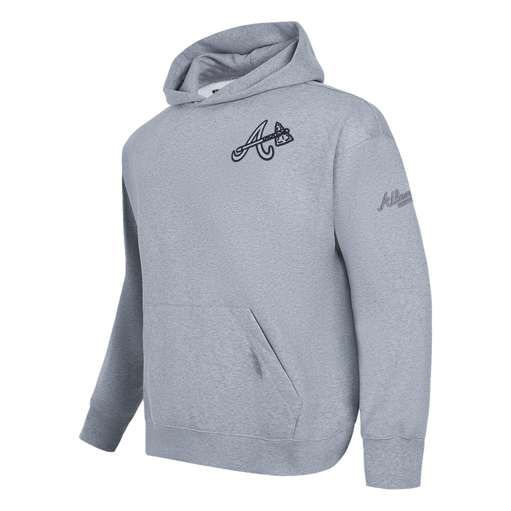 MLB ATLANTA BRAVES NEUTRAL CHANDAIL À CAPUCHON EN MOLLETON À ÉPAULES TOMBANTES POUR HOMME (GRIS CHINÉ FONCÉ)