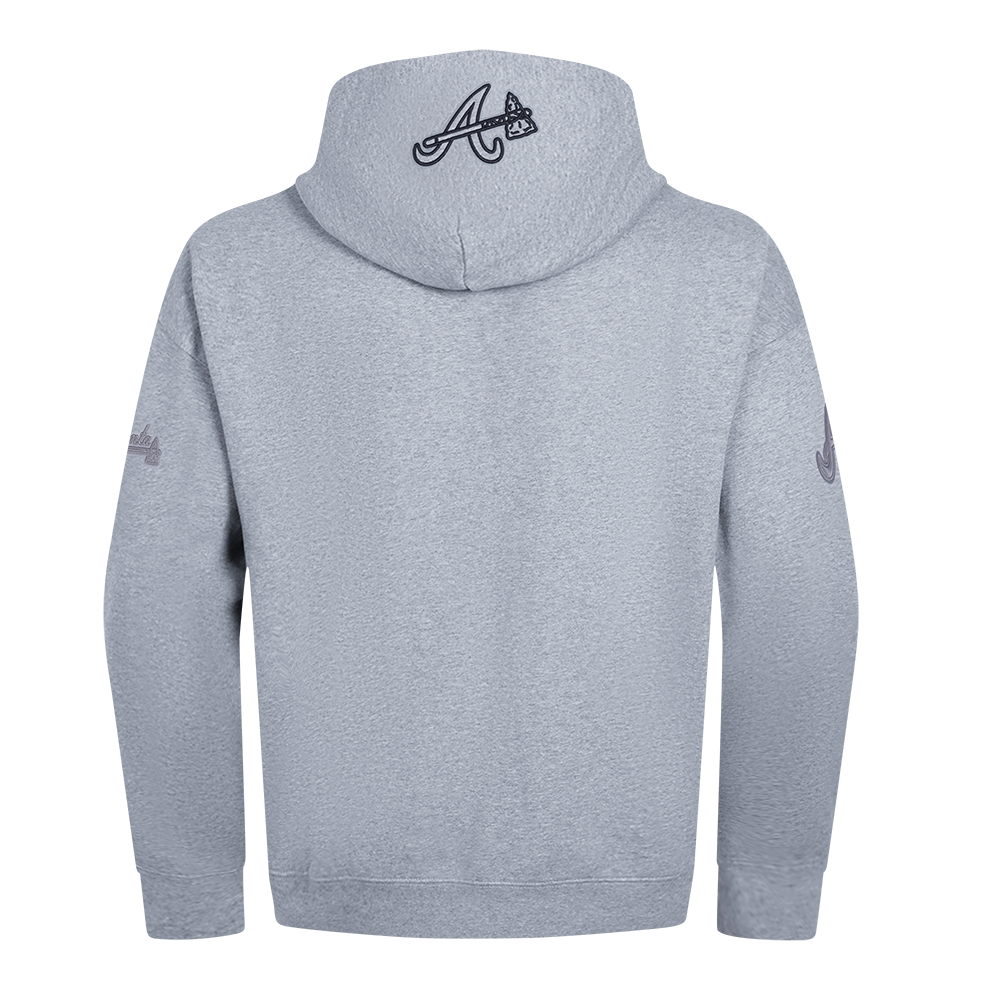 MLB ATLANTA BRAVES NEUTRAL CHANDAIL À CAPUCHON EN MOLLETON À ÉPAULES TOMBANTES POUR HOMME (GRIS CHINÉ FONCÉ)