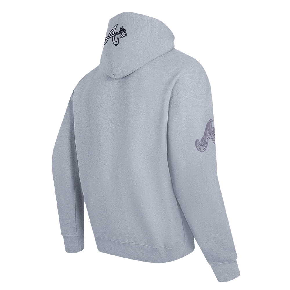 MLB ATLANTA BRAVES NEUTRAL CHANDAIL À CAPUCHON EN MOLLETON À ÉPAULES TOMBANTES POUR HOMME (GRIS CHINÉ FONCÉ)