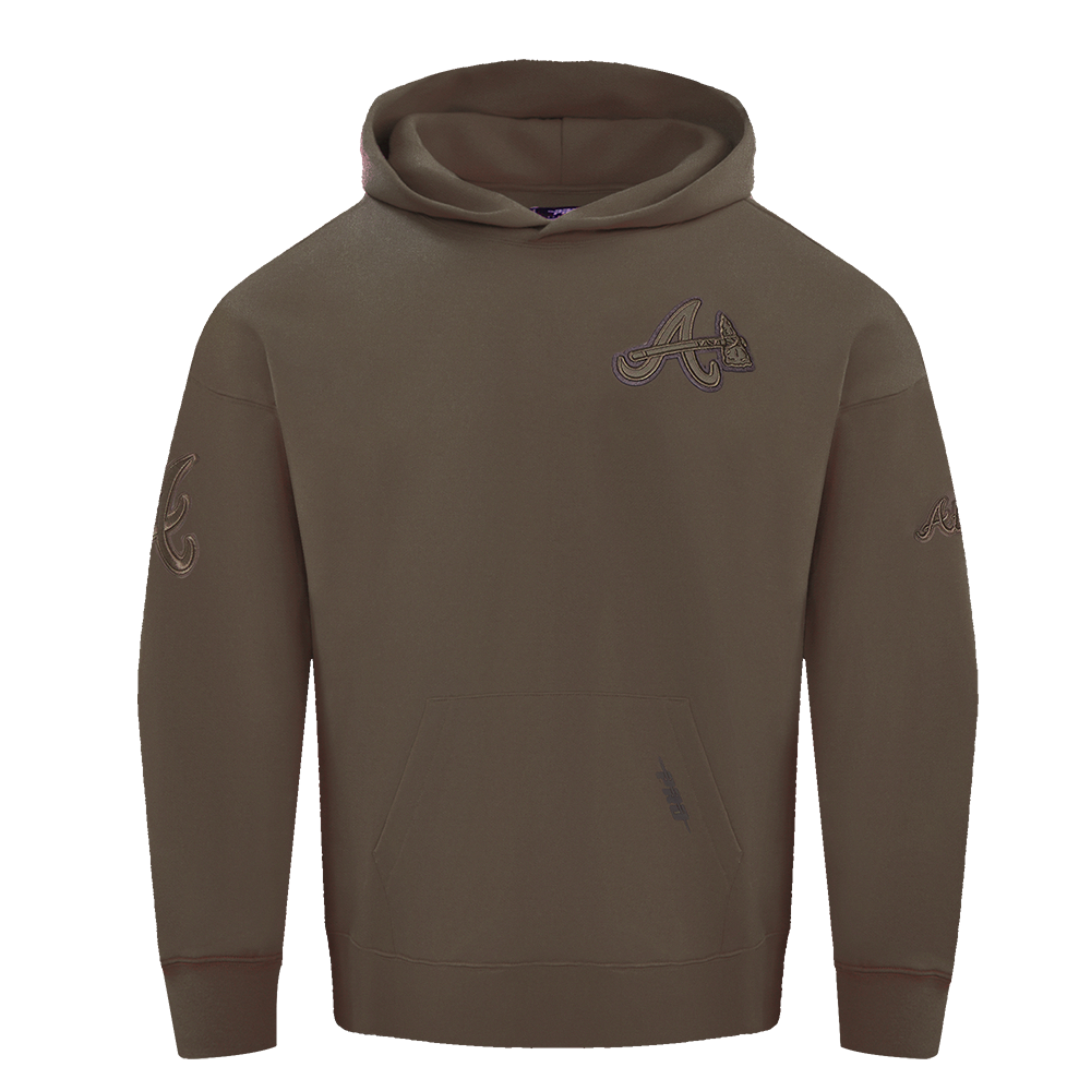 MLB ATLANTA BRAVES NEUTRAL CHANDAIL À CAPUCHON EN MOLLETON À ÉPAULES TOMBANTES POUR HOMME (TAUPE FONCÉ)