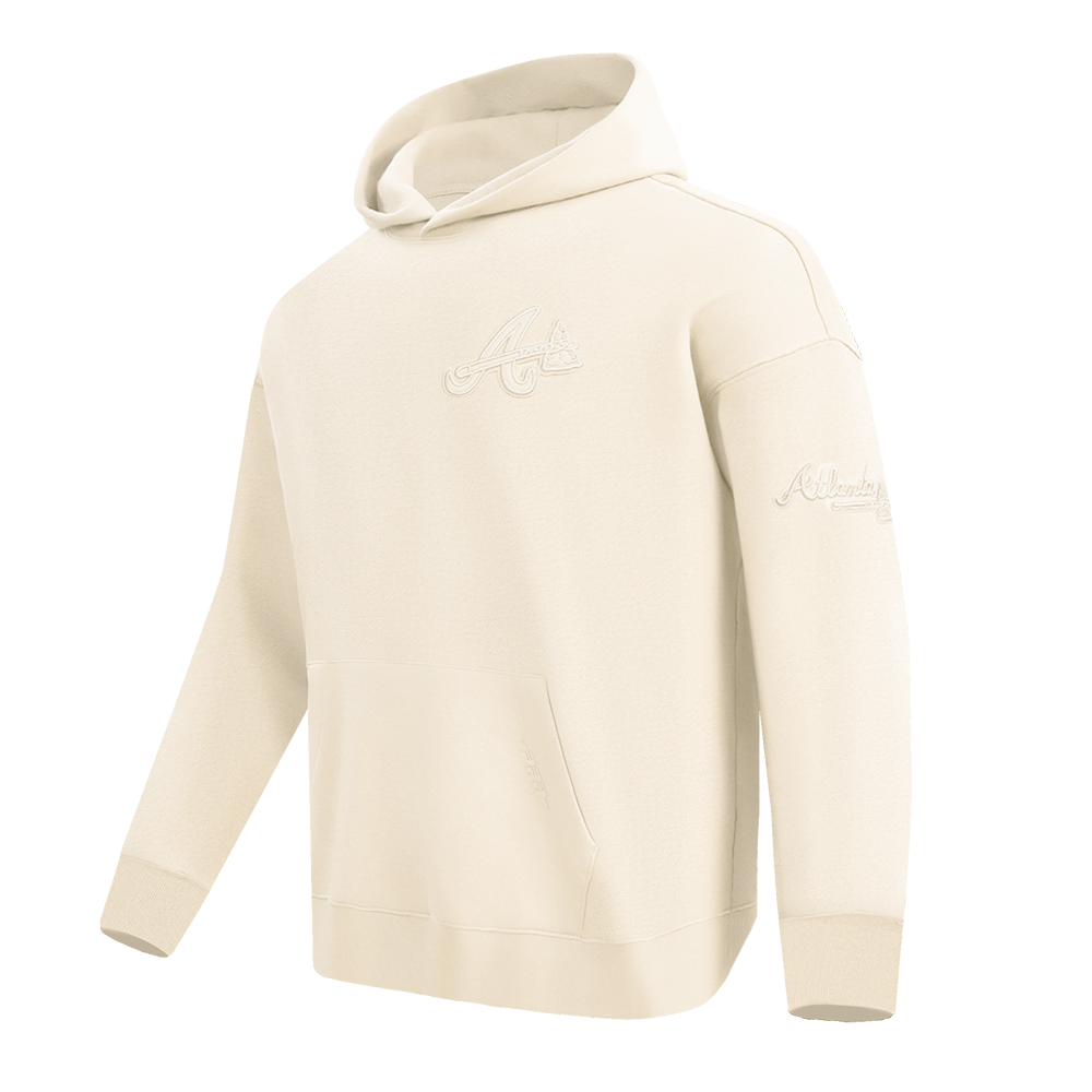 MLB ATLANTA BRAVES NEUTRAL DROP SHOULDER MEN'S PULLOVER HOODIE (EGGSHELL)