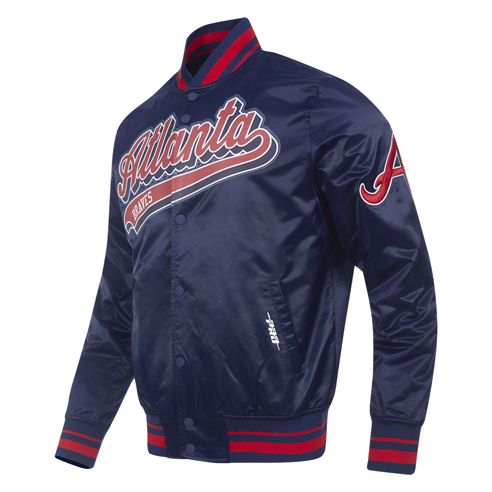 MLB ATLANTA BRAVES SCRIPT TAIL MEN'S SATIN JACKET (MIDNIGHT NAVY/RED/MIDNIGHT NAVY)