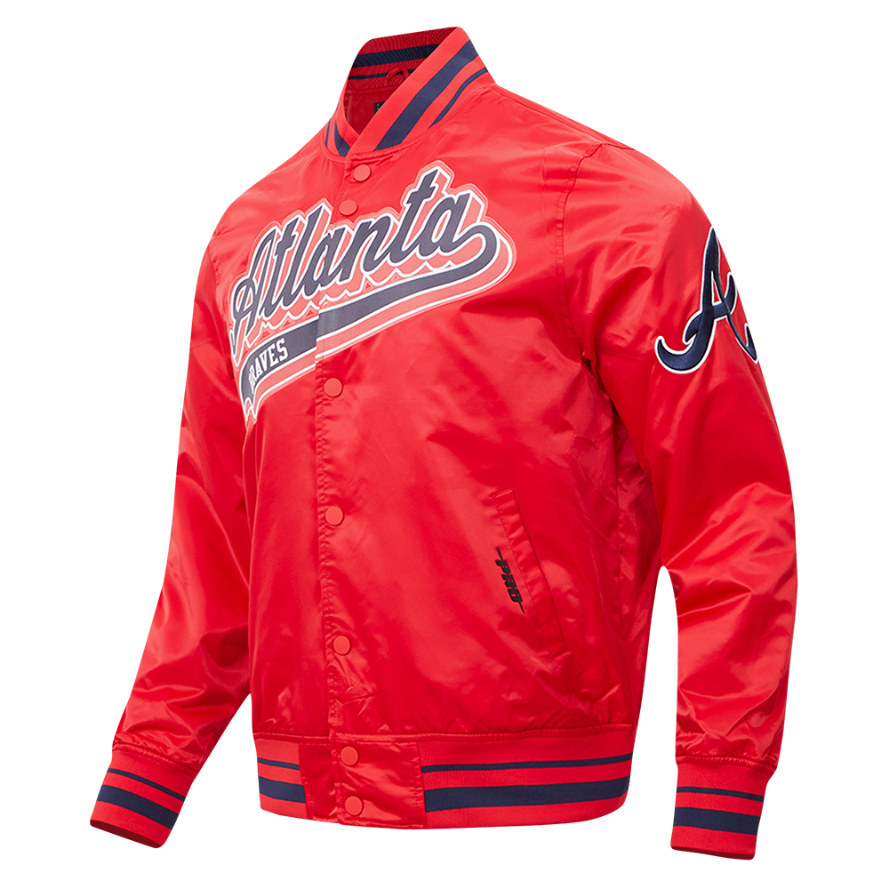 MLB ATLANTA BRAVES SCRIPT TAIL MEN'S SATIN JACKET (RED/MIDNIGHT NAVY/RED)