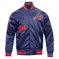 MLB ATLANTA BRAVES OLD ENGLISH MEN'S RIB SATIN JACKET (MIDNIGHT NAVY/RED/MIDNIGHT NAVY)