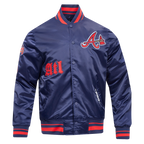 MLB ATLANTA BRAVES OLD ENGLISH MEN'S RIB SATIN JACKET (MIDNIGHT NAVY/RED/MIDNIGHT NAVY)