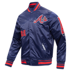 MLB ATLANTA BRAVES OLD ENGLISH MEN'S RIB SATIN JACKET (MIDNIGHT NAVY/RED/MIDNIGHT NAVY)