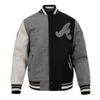 MLB ATLANTA BRAVES REVERSE FRENCH TERRY MEN'S CB WOOL VARSITY JACKET (BLACK/GRAY/EGGSHELL)