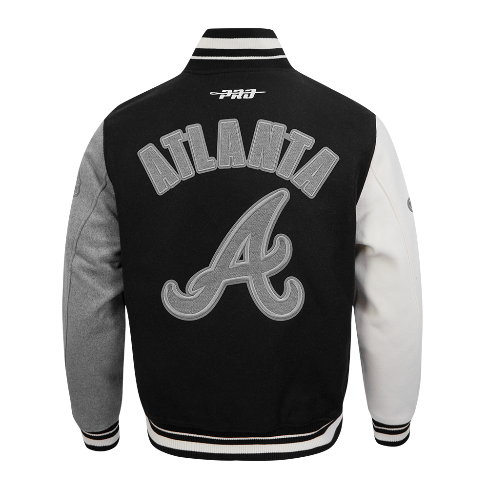 MLB ATLANTA BRAVES REVERSE FRENCH TERRY MEN'S CB WOOL VARSITY JACKET (BLACK/GRAY/EGGSHELL)