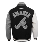 MLB ATLANTA BRAVES REVERSE FRENCH TERRY MEN'S CB WOOL VARSITY JACKET (BLACK/GRAY/EGGSHELL)