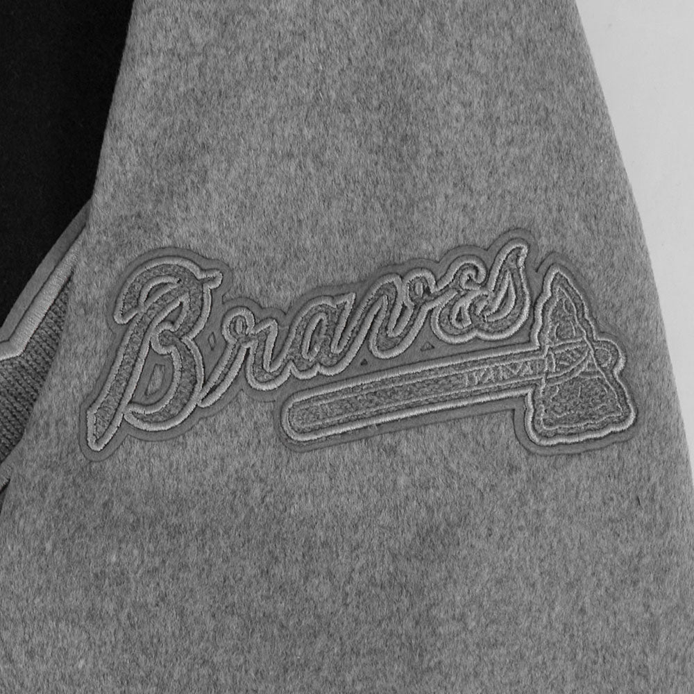 MLB ATLANTA BRAVES REVERSE FRENCH TERRY MEN'S CB WOOL VARSITY JACKET (BLACK/GRAY/EGGSHELL)