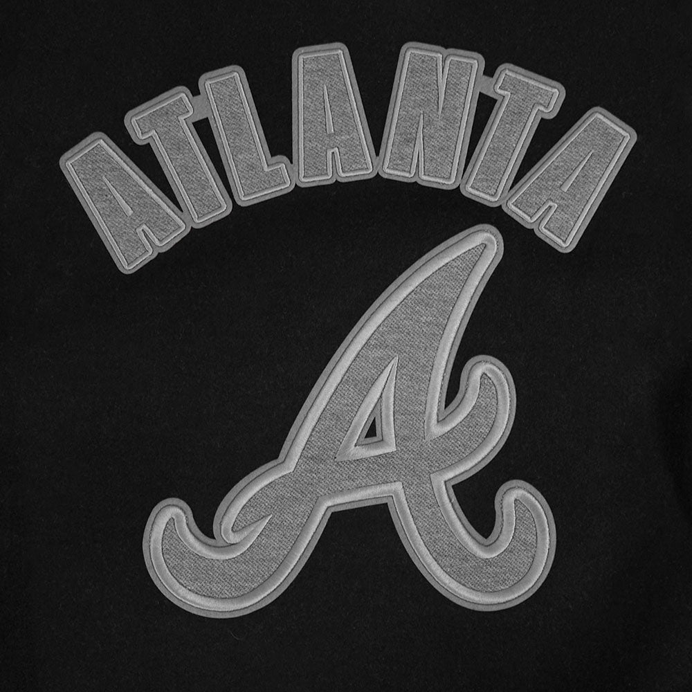 MLB ATLANTA BRAVES REVERSE FRENCH TERRY MEN'S CB WOOL VARSITY JACKET (BLACK/GRAY/EGGSHELL)