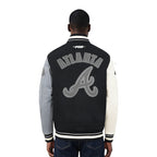 MLB ATLANTA BRAVES REVERSE FRENCH TERRY MEN'S CB WOOL VARSITY JACKET (BLACK/GRAY/EGGSHELL)