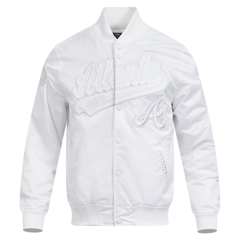 MLB ATLANTA BRAVES WHITE OUT MEN'S SATIN JACKET (WHITE)
