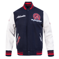 MLB ATLANTA BRAVES TEAM BADGE BLOUSON COLLÉGIAL EN LAINE À BORDS CÔTELÉS POUR HOMME (MARINE MINUIT/ROUGE/MARINE MINUIT)
