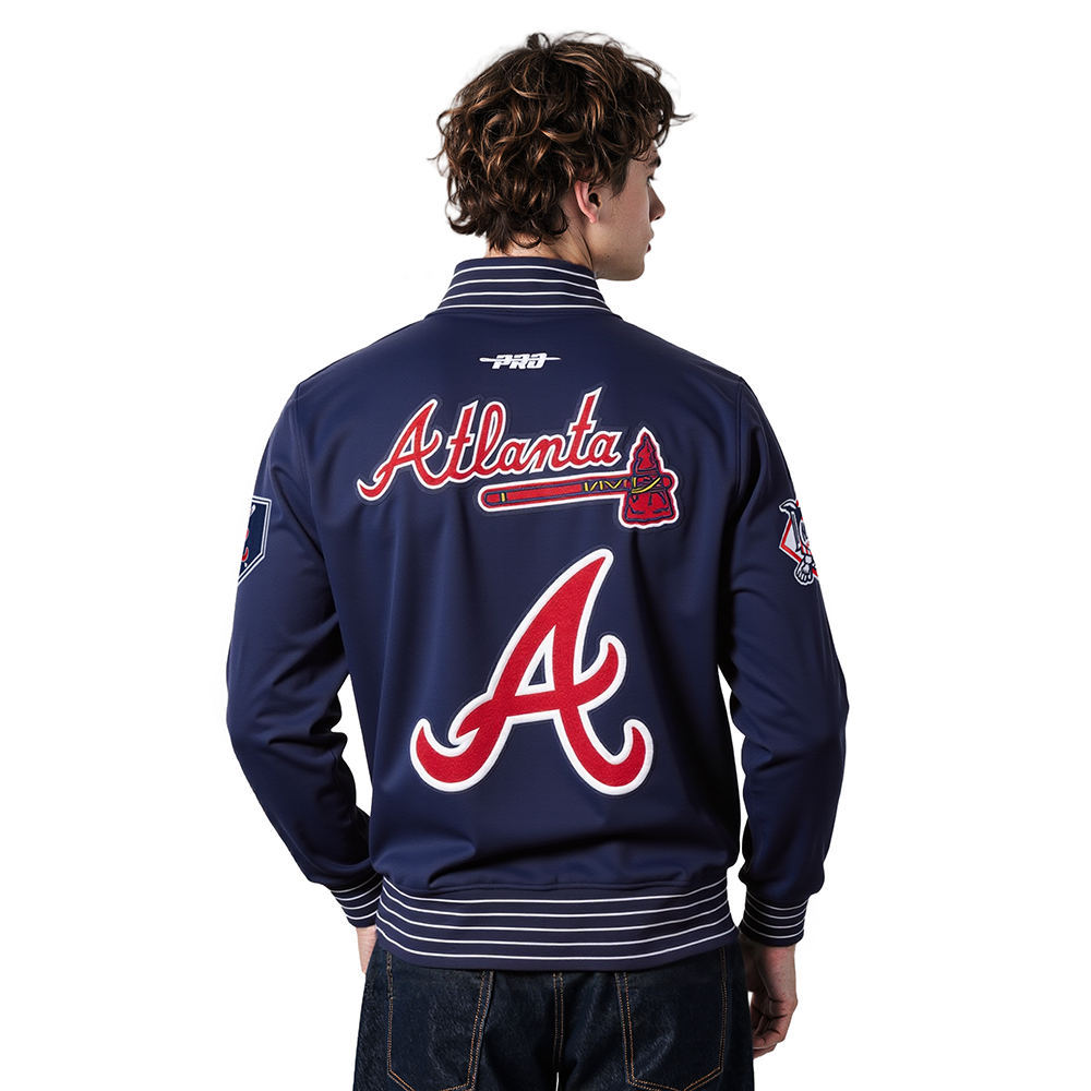 MLB ATLANTA BRAVES CURRENT LOGO PRO GAME DAY MEN'S DK JACKET (MIDNIGHT NAVY/WHITE)