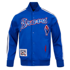 MLB ATLANTA BRAVES BLOUSON PRO GAME DAY EN MAILLE DOUBLE À LOGO COOPERSTOWN POUR HOMME (BLEU ROYAL/BLANC/MARINE MINUIT)