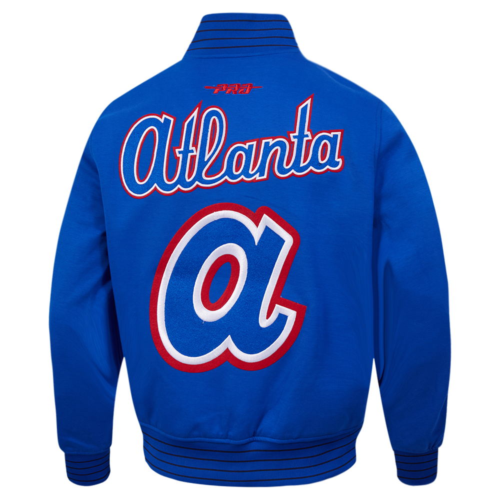 MLB ATLANTA BRAVES BLOUSON PRO GAME DAY EN MAILLE DOUBLE À LOGO COOPERSTOWN POUR HOMME (BLEU ROYAL/BLANC/MARINE MINUIT)