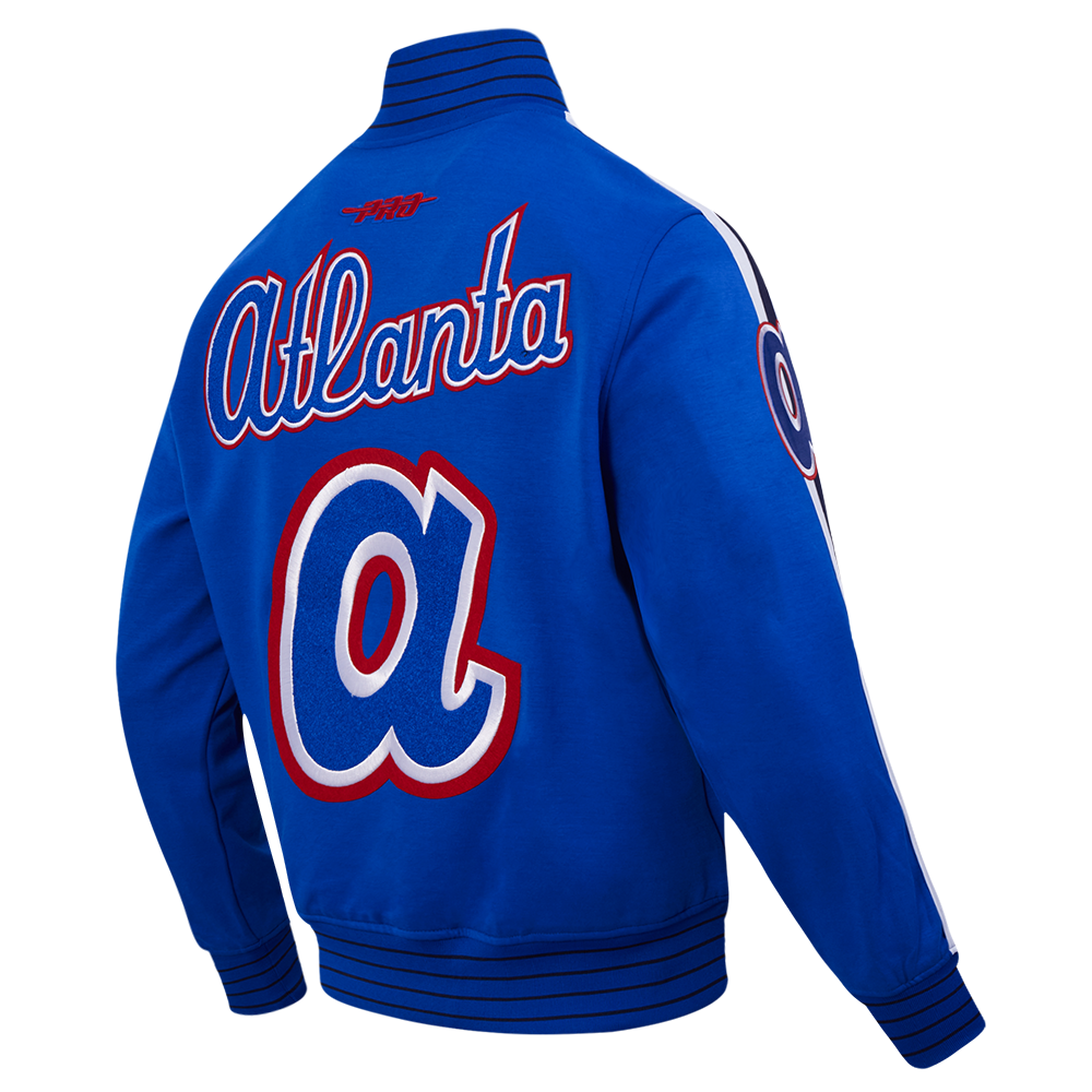 MLB ATLANTA BRAVES BLOUSON PRO GAME DAY EN MAILLE DOUBLE À LOGO COOPERSTOWN POUR HOMME (BLEU ROYAL/BLANC/MARINE MINUIT)