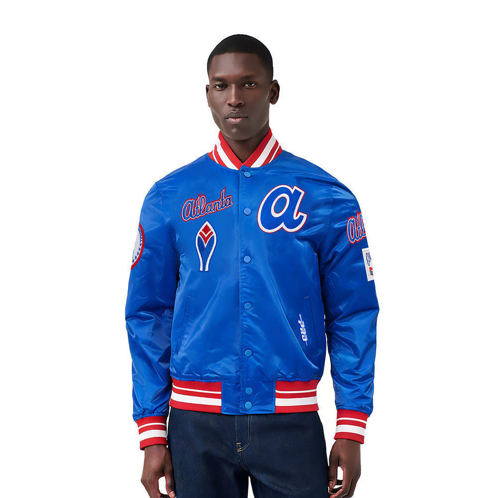 MLB ATLANTA BRAVES RETRO CLASSICS PRO SATIN YD RIB JACKET (ROYAL BLUE/RED)