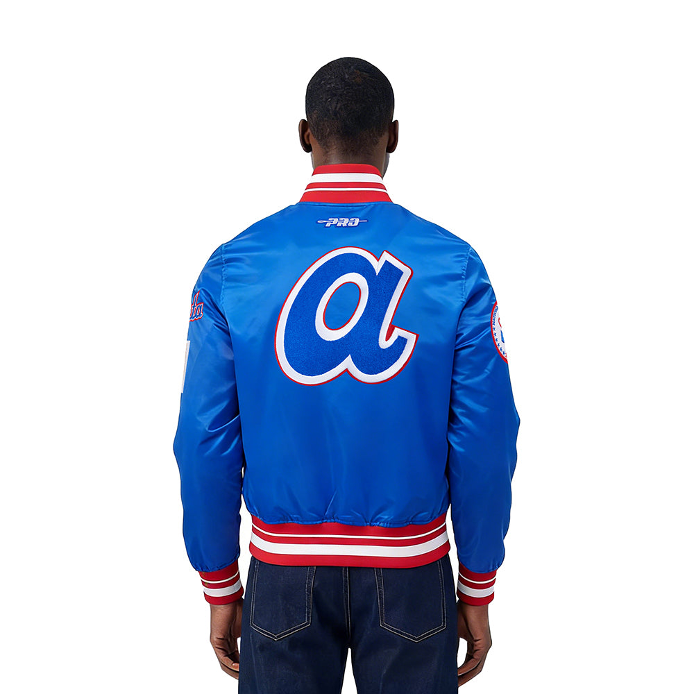 MLB ATLANTA BRAVES RETRO CLASSICS PRO SATIN YD RIB JACKET (ROYAL BLUE/RED)